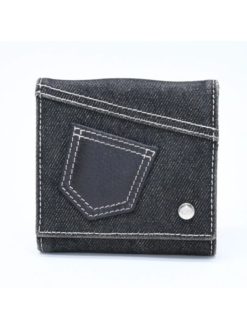 Dior Logo Button Bifold Wallet Denim Black Gray